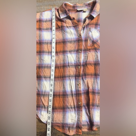 Daytrip Orange and Blue Plaid Button Down Shirt - Picture 6 of 7